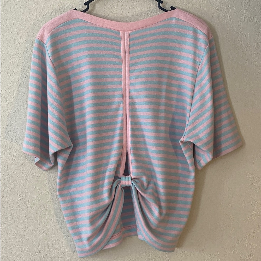 VINTAGE Pastel Pink & Light Blue Kawaii Striped Knit Top - Picture 6 of 11